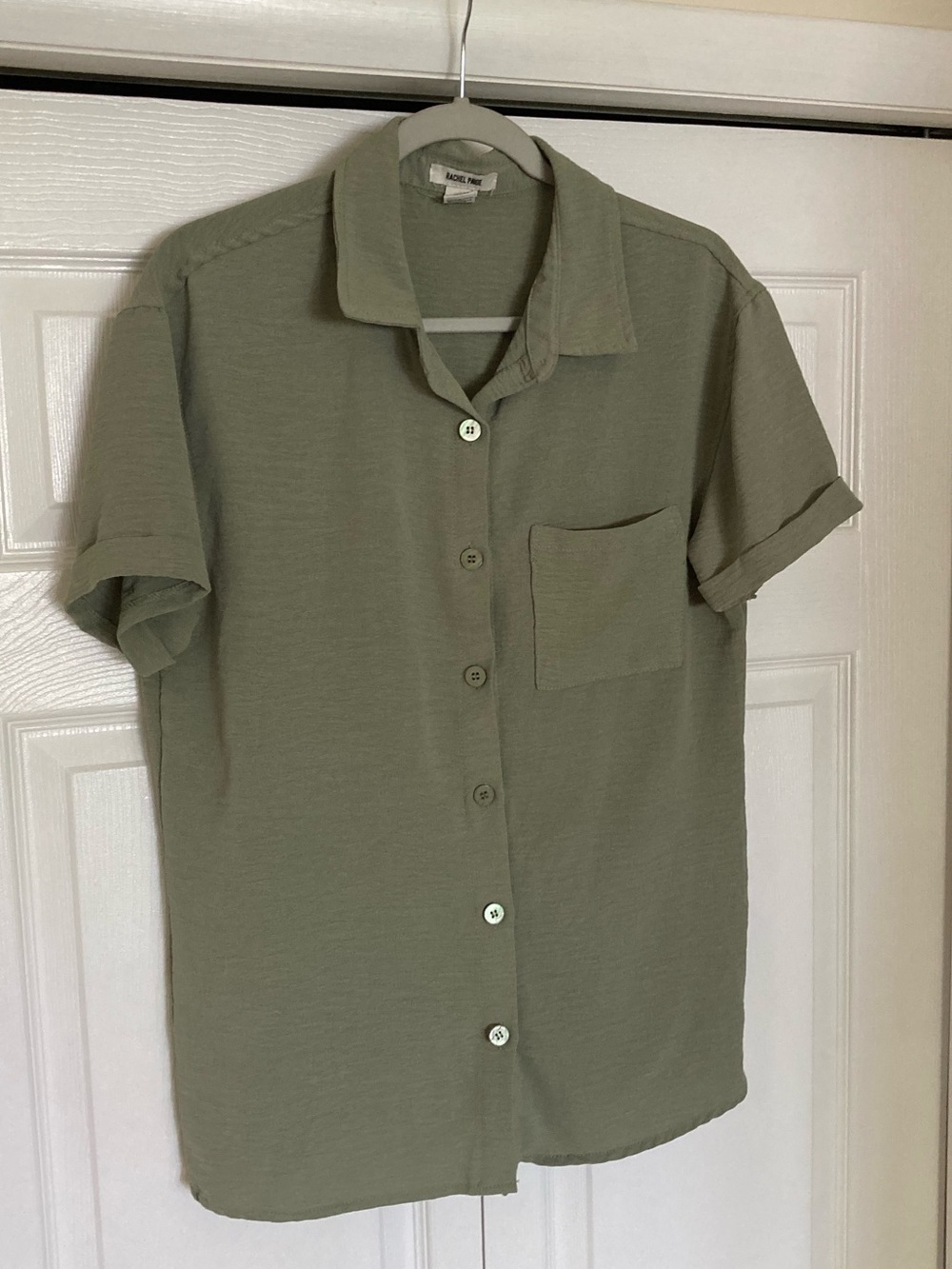 Light Olive Short-Sleeve Button-Up Shirt - Casual Men's or women’s Shirt